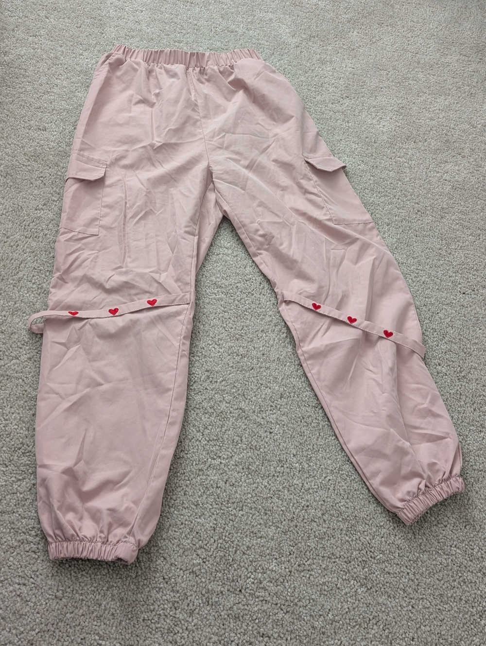 Romwe Pink Heart Cargo Pants with Heart Leg Detail Medium